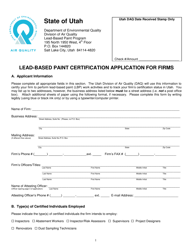 Document preview: Form DAQA-582-18 Lead-Based Paint Certification Application for Firms - Utah
