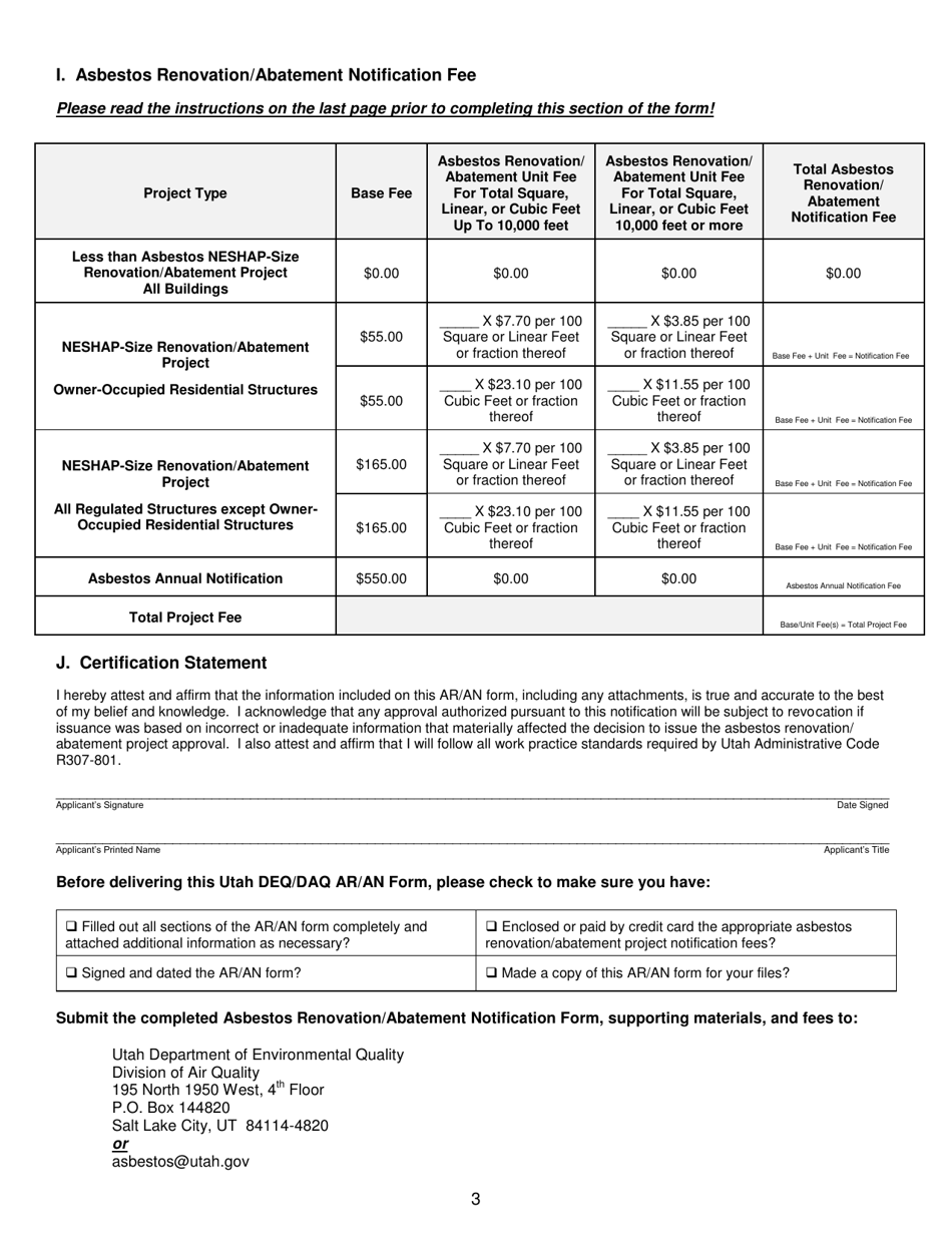 Form DAQA-458-18 Asbestos Renovation / Abatement Notification - Utah, Page 3