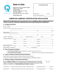 Document preview: Form DAQA-026-18 Asbestos Company Certification Application - Utah