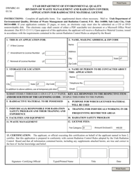 Form DWMRC-01 &quot;Application for Radioactive Material License&quot; - Utah
