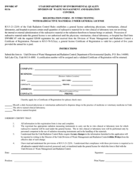 Form DWMRC-07 &quot;Registration Form for in Vitro Testing With Radioactive Material Under General License&quot; - Utah