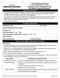Form DARS3387 Intensive Work Preparation and Life Skills Training Inventory - Texas