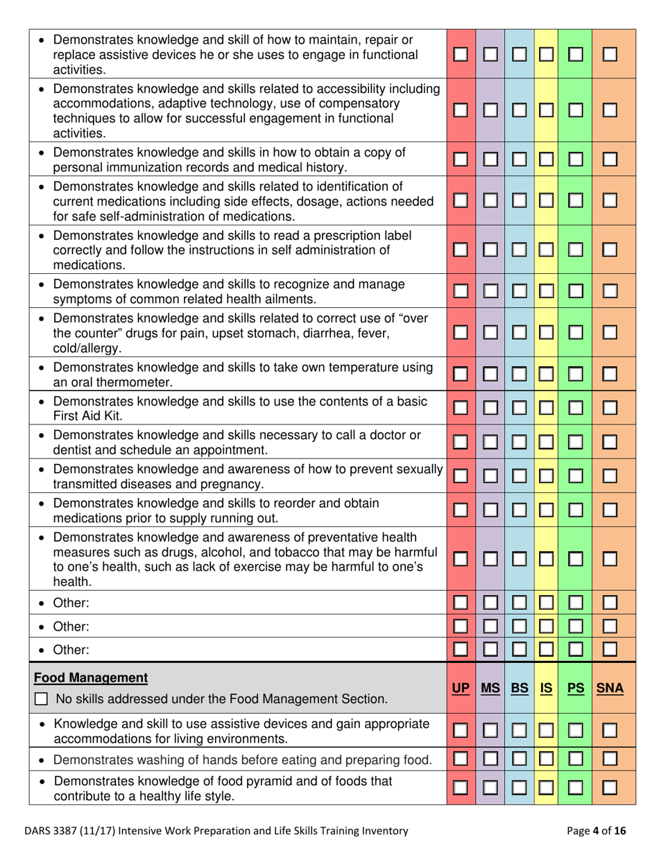 Form DARS3387 Intensive Work Preparation and Life Skills Training Inventory - Texas, Page 4