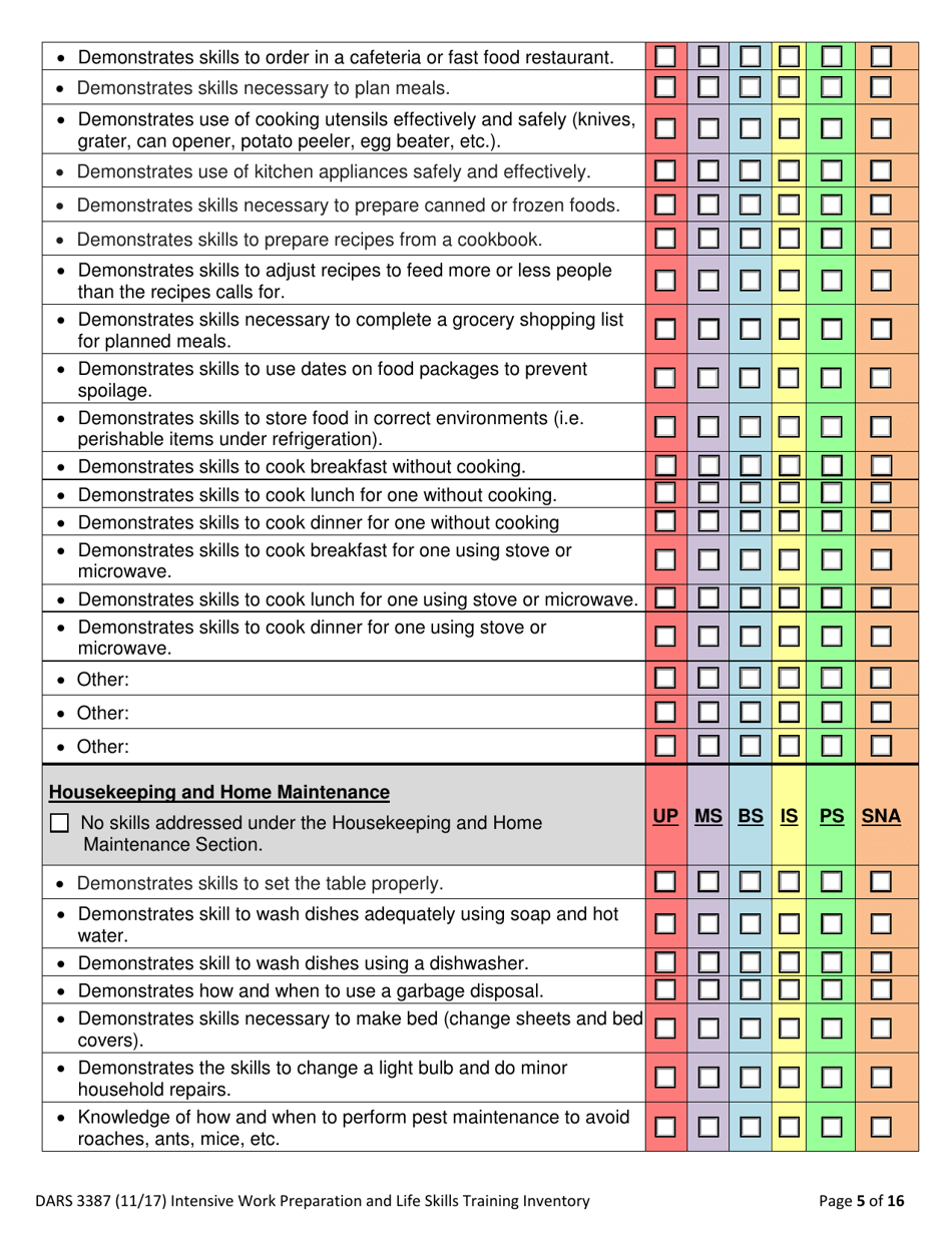 Form DARS3387 Intensive Work Preparation and Life Skills Training Inventory - Texas, Page 5