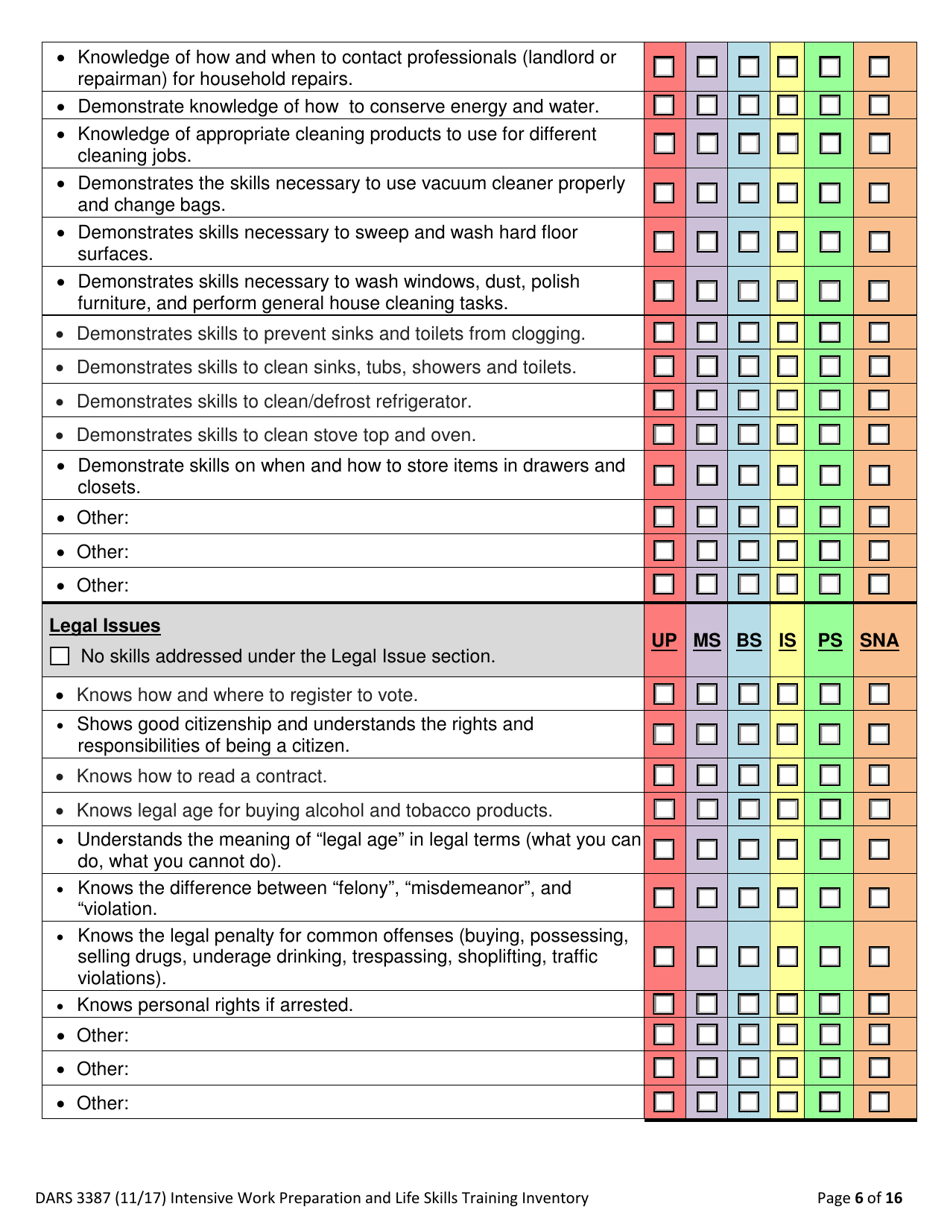 Form DARS3387 Intensive Work Preparation and Life Skills Training Inventory - Texas, Page 6