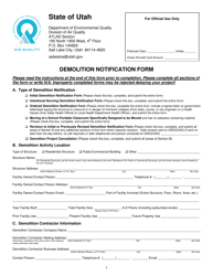 Form DAQA-559-18 Demolition Notification Form - Utah