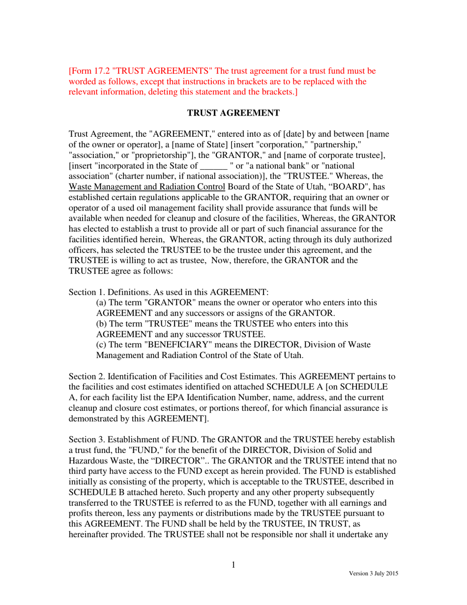 Form 17.2 Trust Agreement - Utah, Page 1