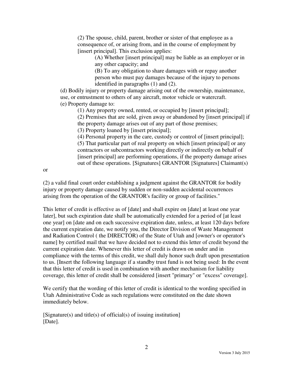 Form 17.10 Letter of Credit for Third-Party Damages From Environmental Pollution Liability With Optional Standby Trust Agreement to Be Used by Transfer, Processor, Re-refiner, or off-Specification Burner Facility - Utah, Page 2