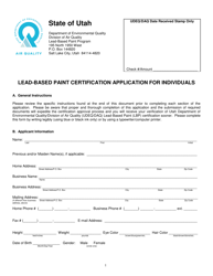 Document preview: Form DAQA-581-18 Lead-Based Paint Certification Application for Individuals - Utah