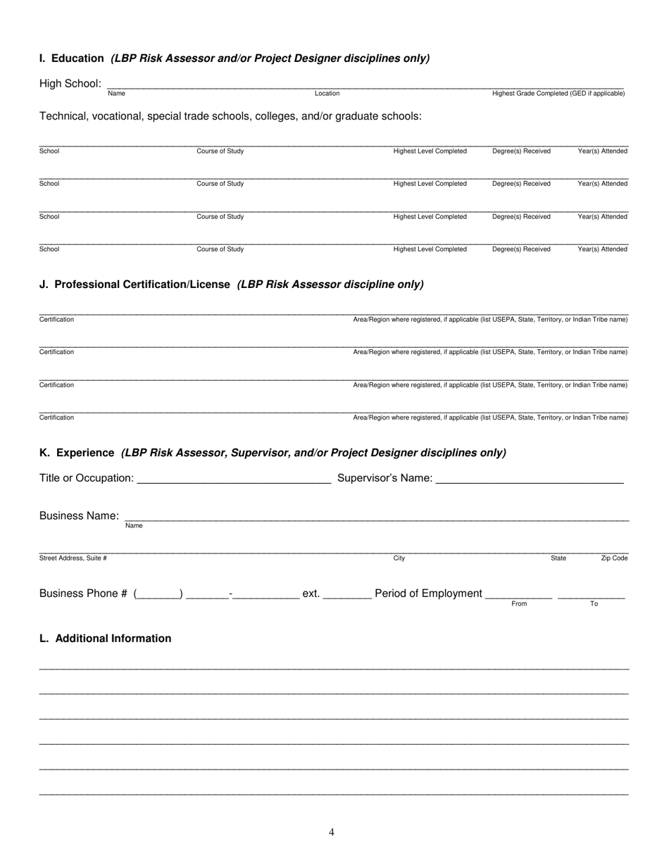 Form DAQA-581-18 Lead-Based Paint Certification Application for Individuals - Utah, Page 4