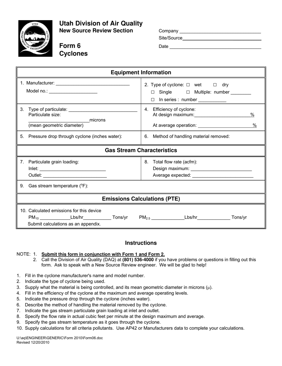 Form 6 Cyclones - Utah, Page 1