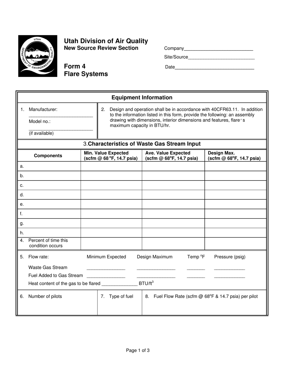 Form 4 Flare Systems - Utah, Page 1