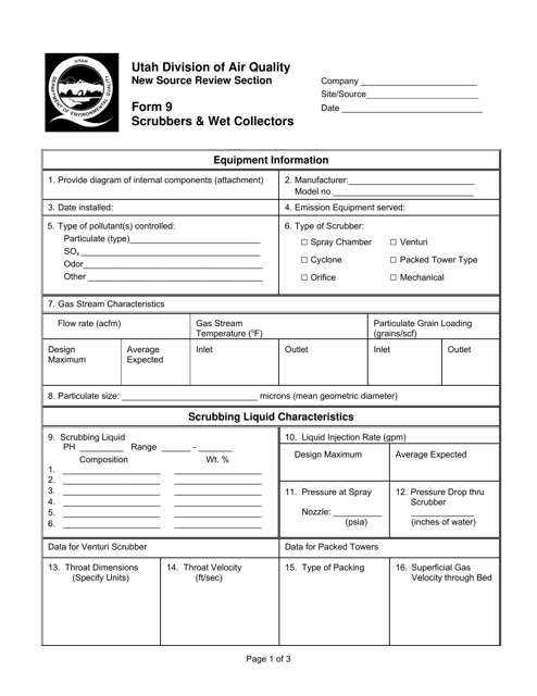 Form 9 Scrubbers & Wet Collectors - Utah