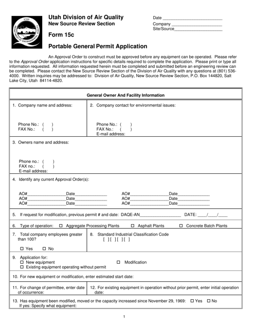 Form 15C Portable General Permit Application - Utah