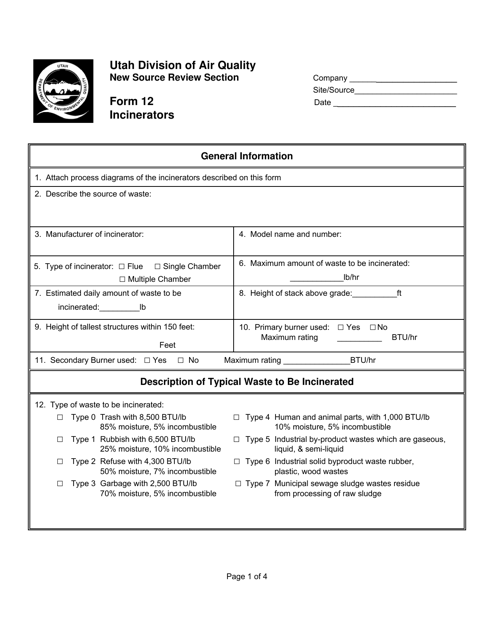 Form 12 Incinerators - Utah