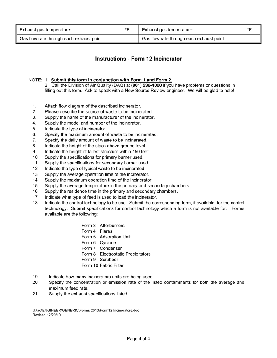 Form 12 Incinerators - Utah, Page 4