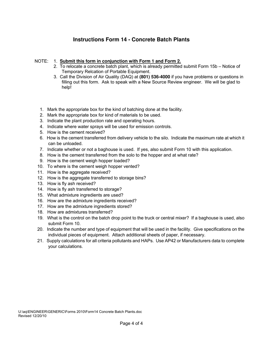 Form 14 Concrete Batch Plants - Utah, Page 4