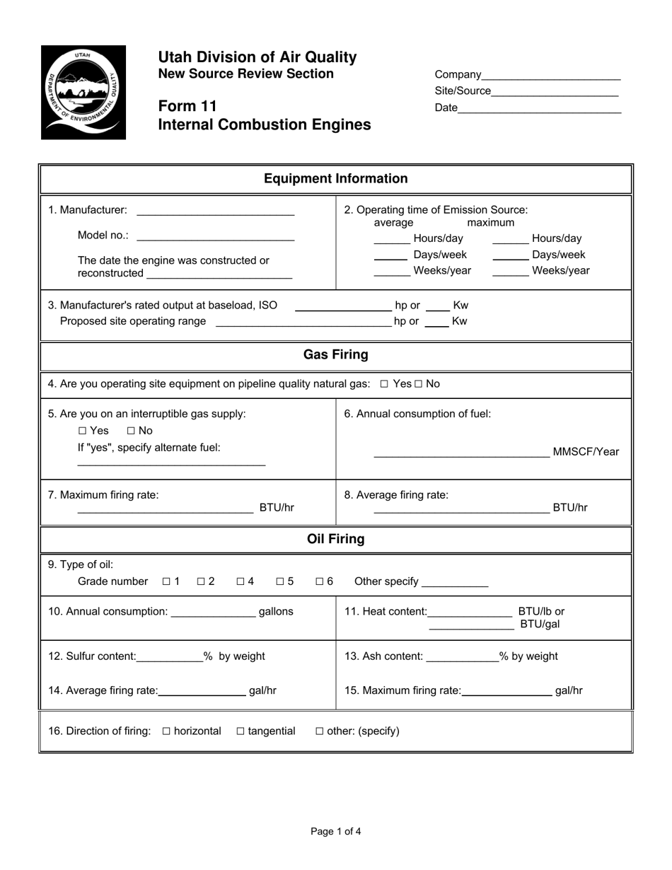 Form 11 Internal Combustion Engines - Utah, Page 1