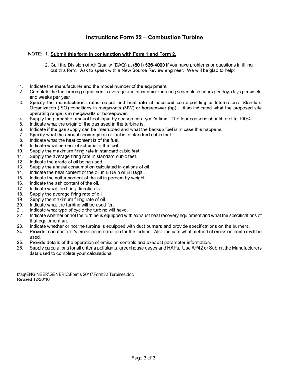 Form 22 Combustion Turbines - Utah, Page 3