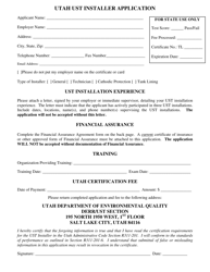 Document preview: Utah Ust Installer Application Form - Utah