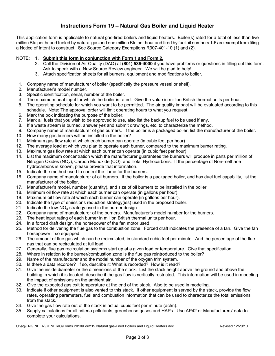 Form 19 Natural Gas Boilers and Liquid Heaters - Utah, Page 3