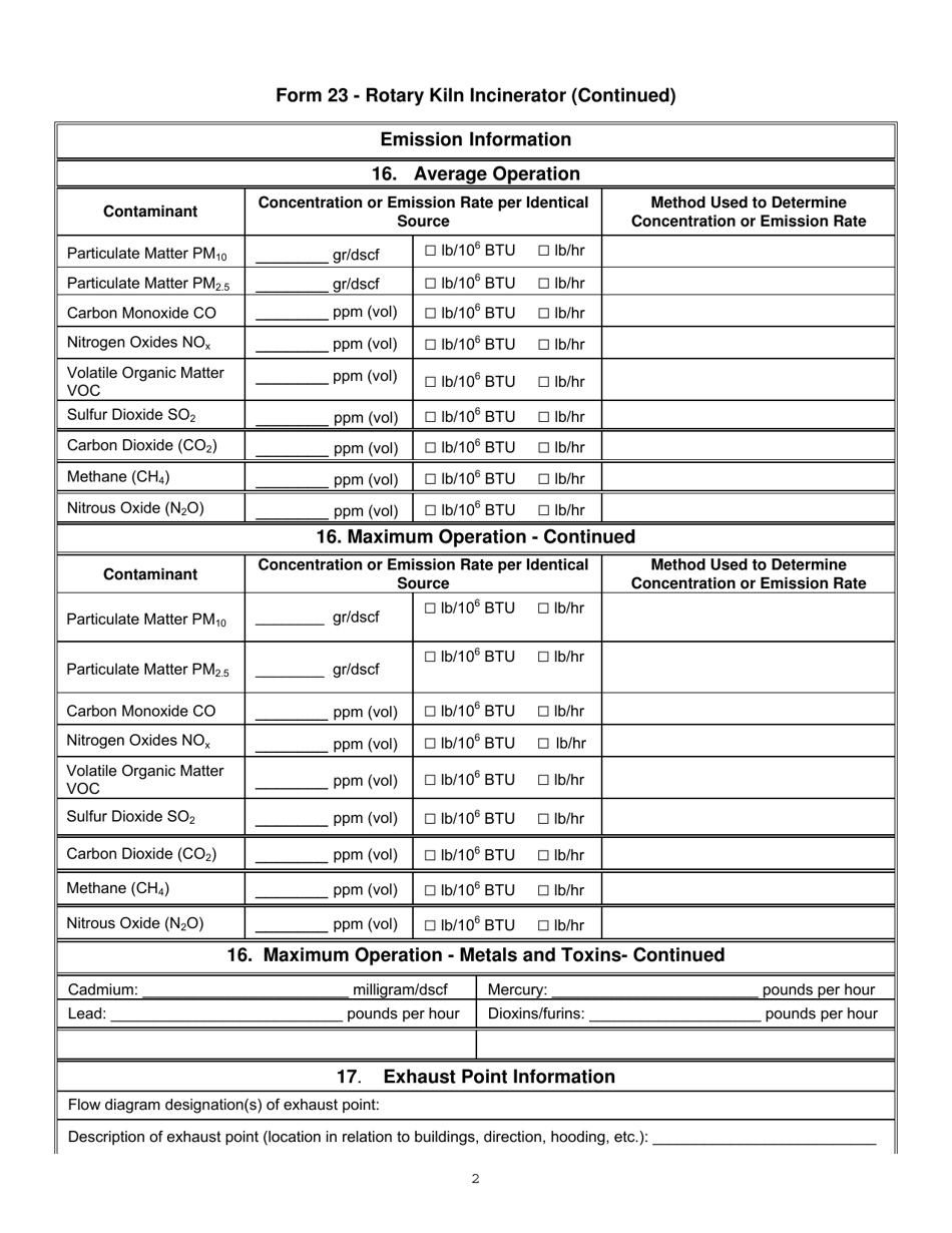 Form 23 Rotary Kiln Incinerator - Utah, Page 2