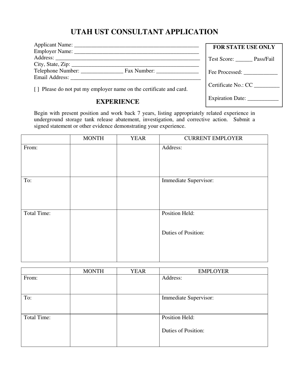 Utah Ust Consultant Application Form - Utah, Page 1