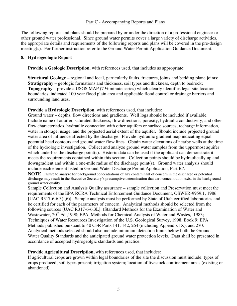 Utah Ground Water Discharge Permit Application - Utah, Page 5