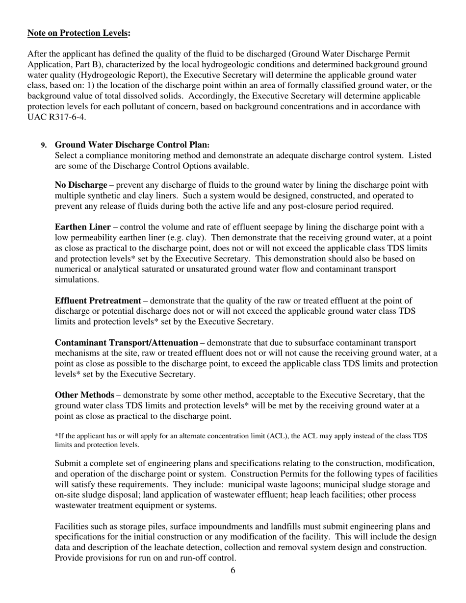 Utah Ground Water Discharge Permit Application - Utah, Page 6