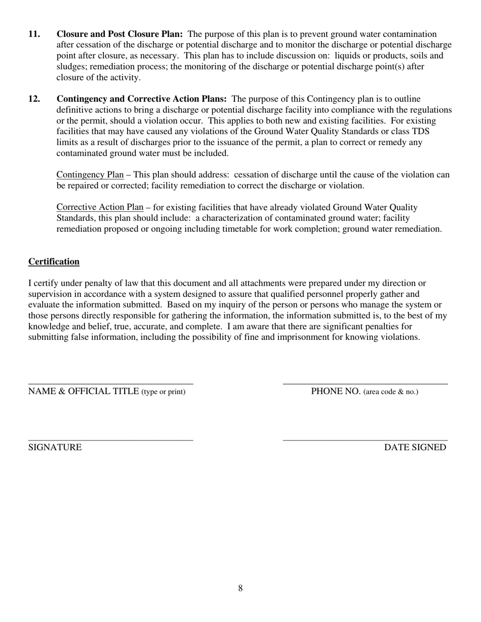Utah Ground Water Discharge Permit Application - Utah, Page 8