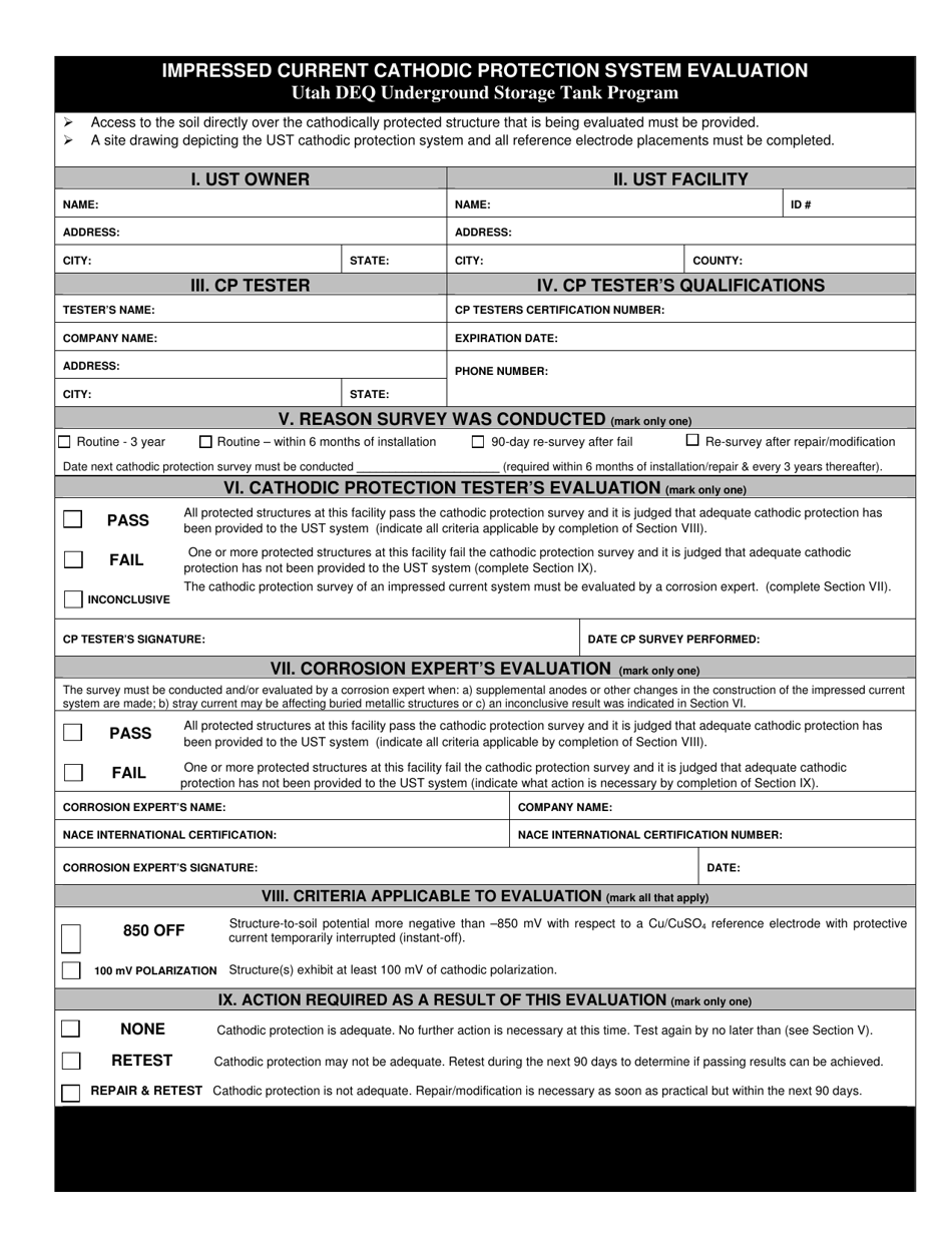 Utah Impressed Current Cathodic Protection System Evaluation Fill Out