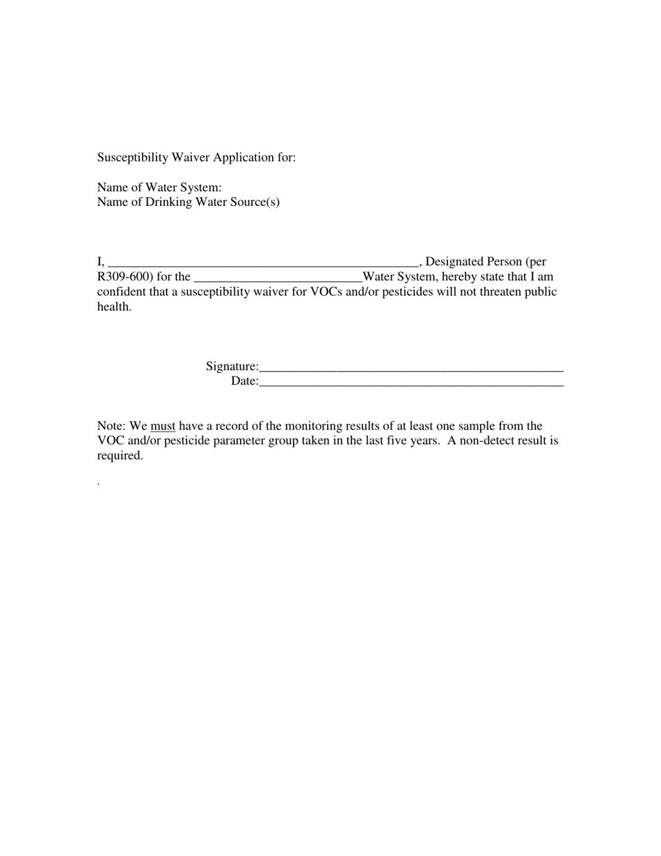 Susceptibility Waiver Application - Utah, Page 1