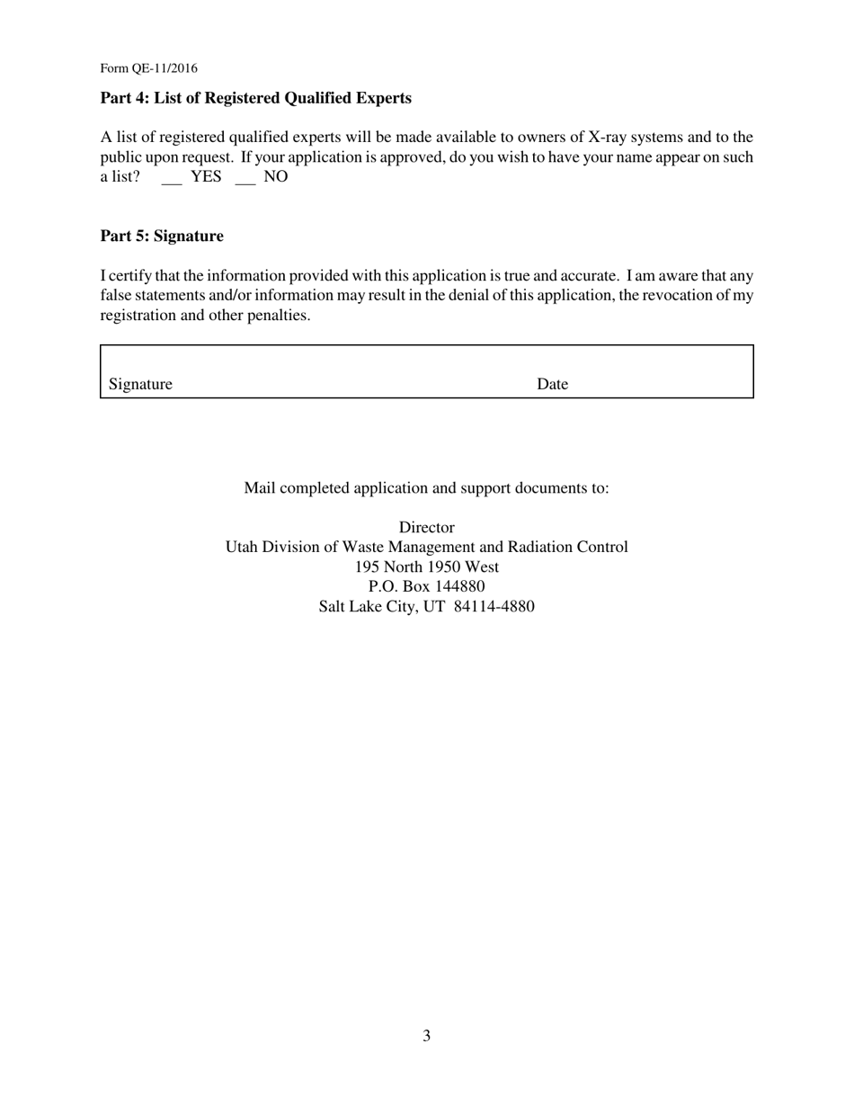 Form QE Qualified Expert Registration Application Form - Utah, Page 3