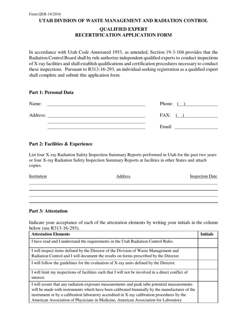 Form QER Qualified Expert Recertification Application Form - Utah