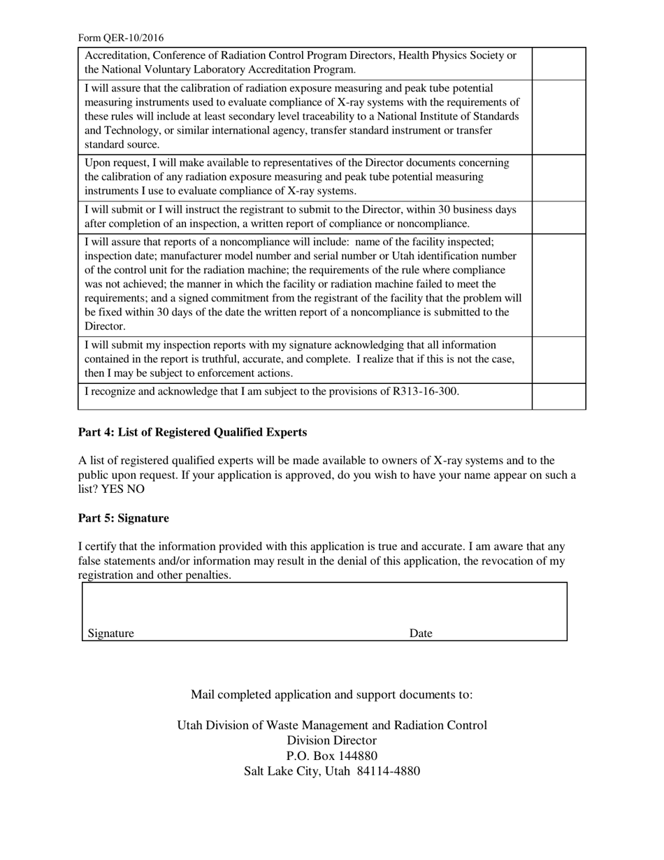 Form QER Qualified Expert Recertification Application Form - Utah, Page 2