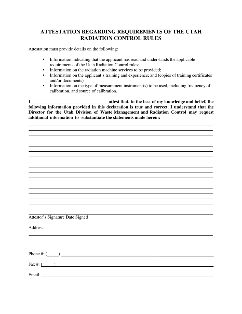 Attestation Regarding Requirements of the Utah Radiation Control Rules - Utah, Page 1