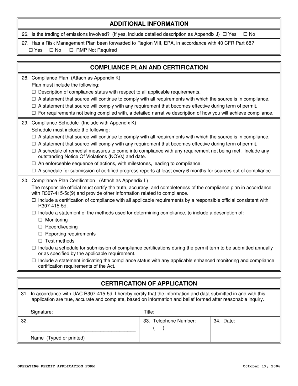 Operating Permit Application Form - Utah, Page 3