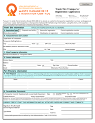 Document preview: Waste Tire Transporter Registration Application Form - Utah