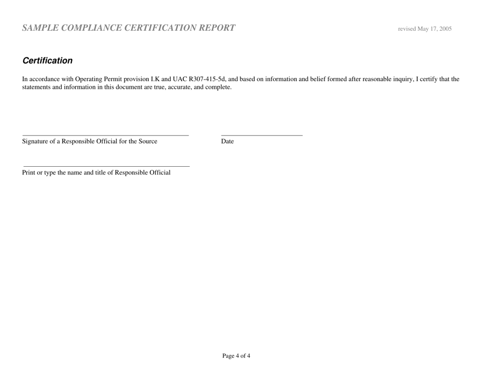 Sample Compliance Certification Report - Utah, Page 4