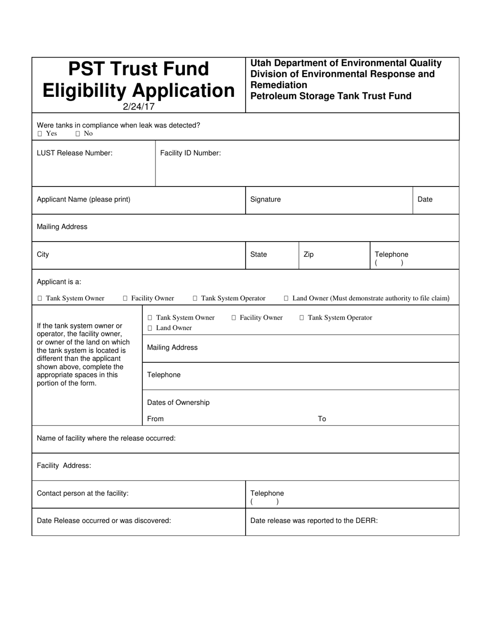 Pst Trust Fund Eligibility Application - Utah, Page 1