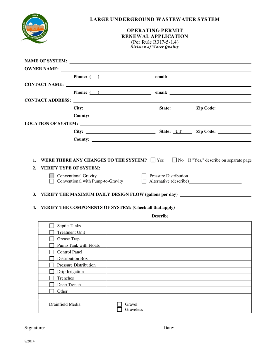 Operating Permit Renewal Application Form - Utah, Page 1