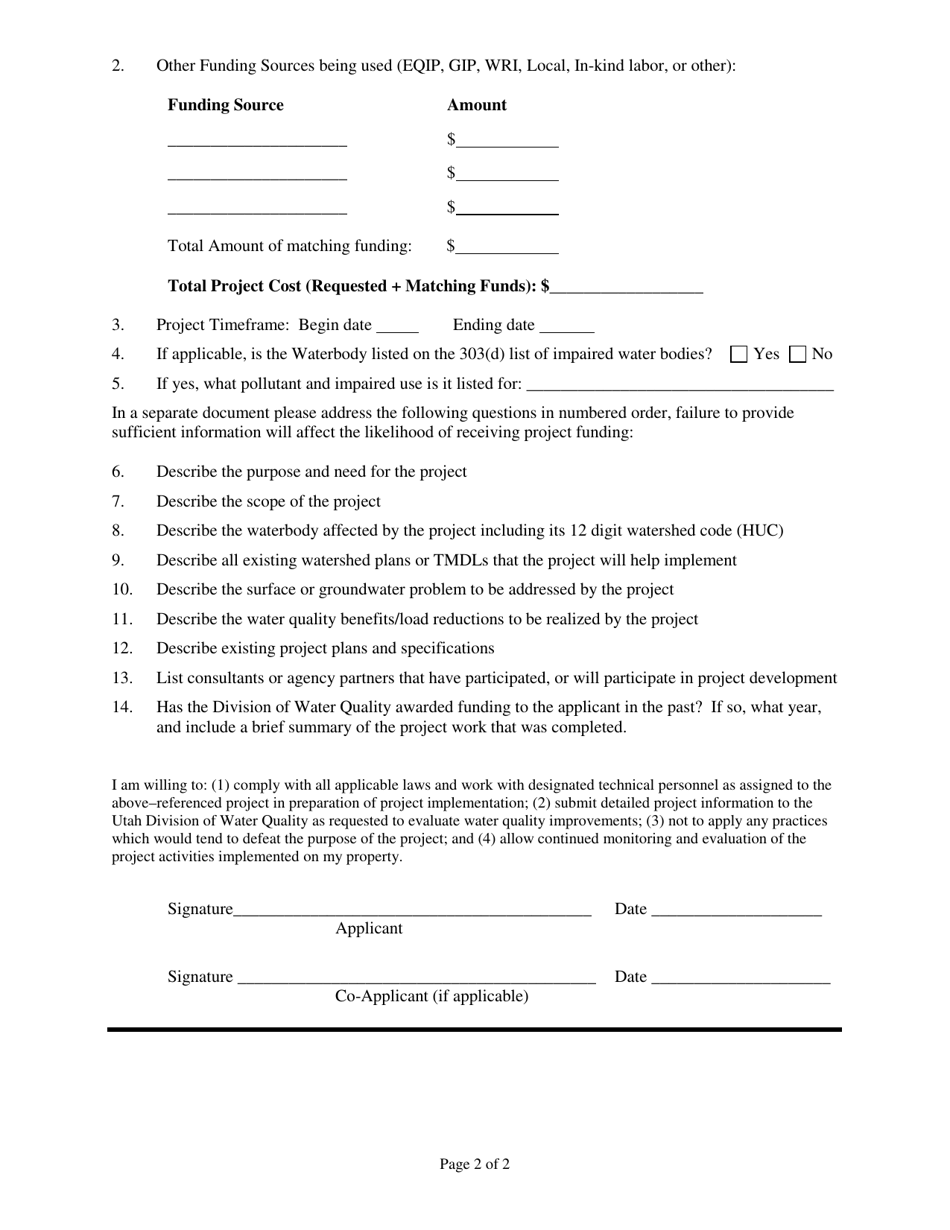 Non Point Source Financial Assistance Application - Utah, Page 2