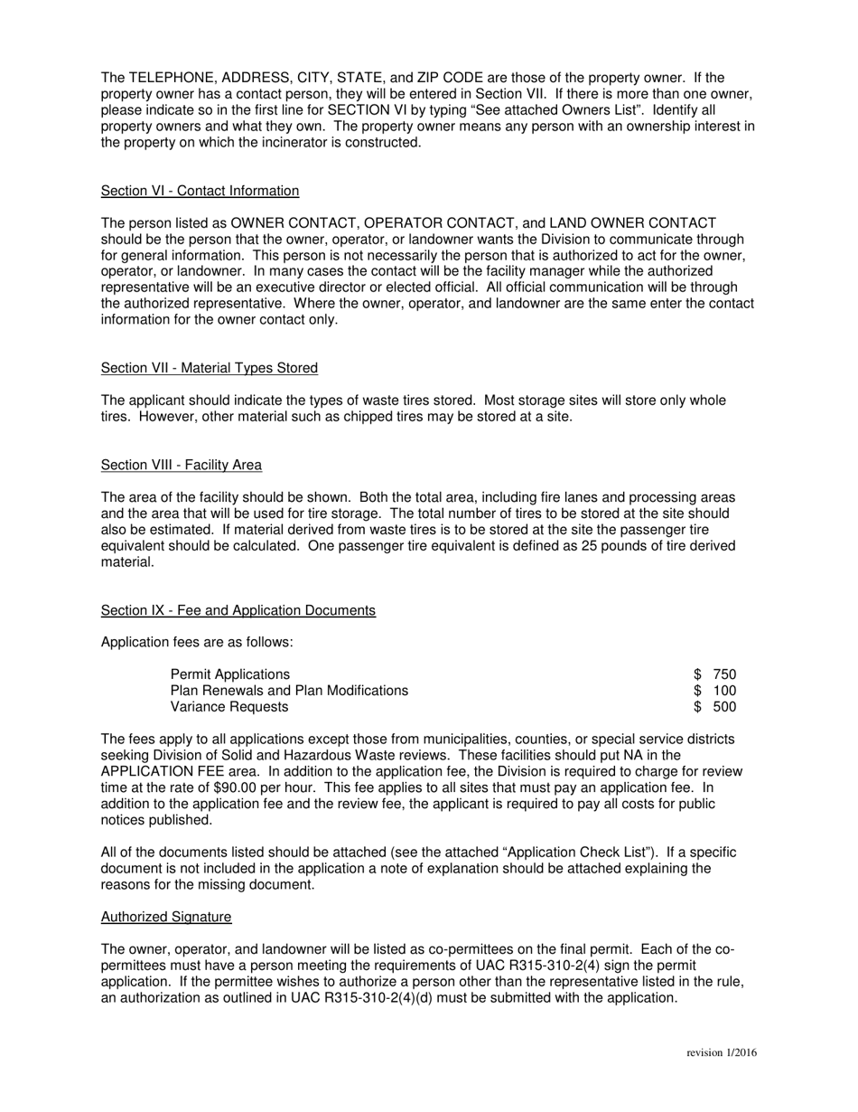 Utah Waste Tire Storage Facility Permit Application Form - Utah, Page 8