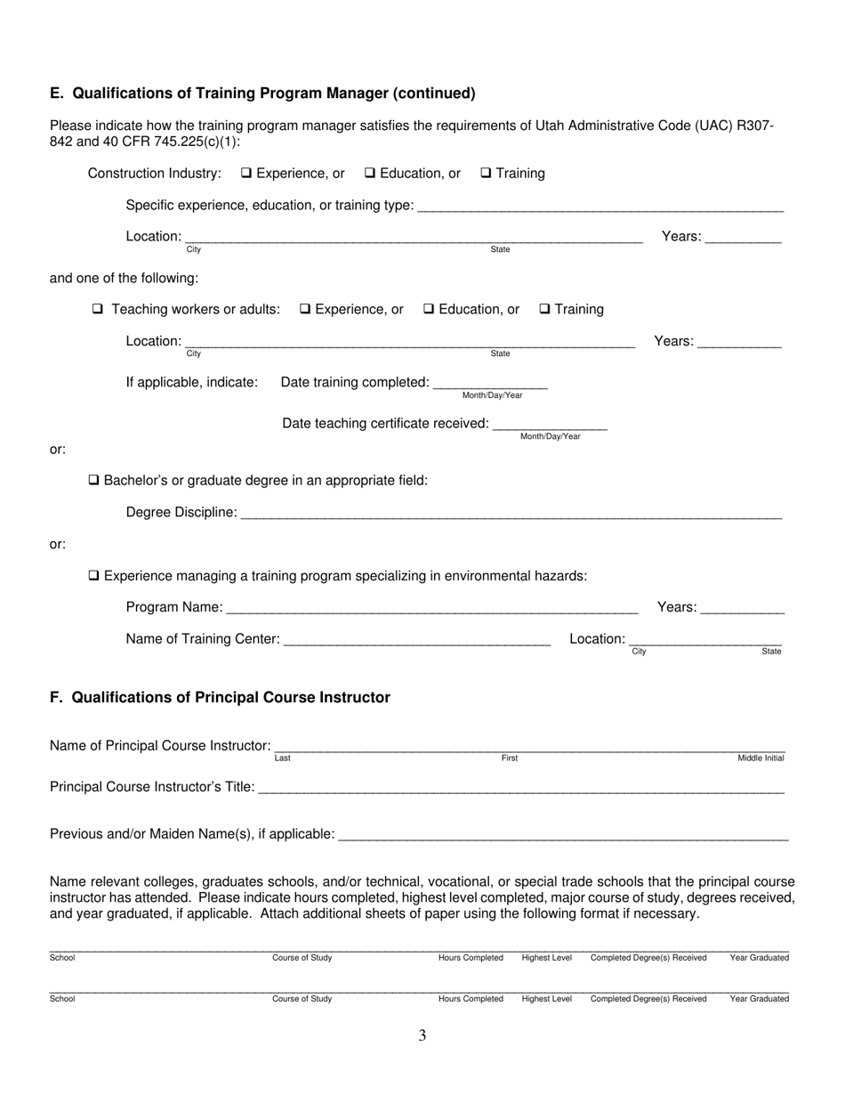 Form DAQA-289-10 Lead-Based Paint Application for Course Accreditation - Utah, Page 3