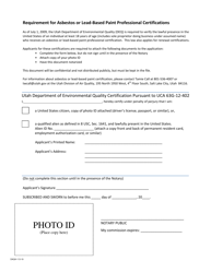 Form DAQA-113 &quot;Requirement for Asbestos or Lead-based Paint Professional Certifications&quot; - Utah