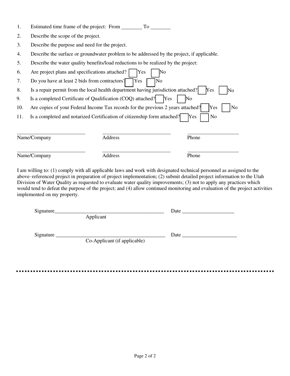Non Point Source (Nps) Financial Assistance Application for an Underground Wastewater Disposal System - Utah, Page 2