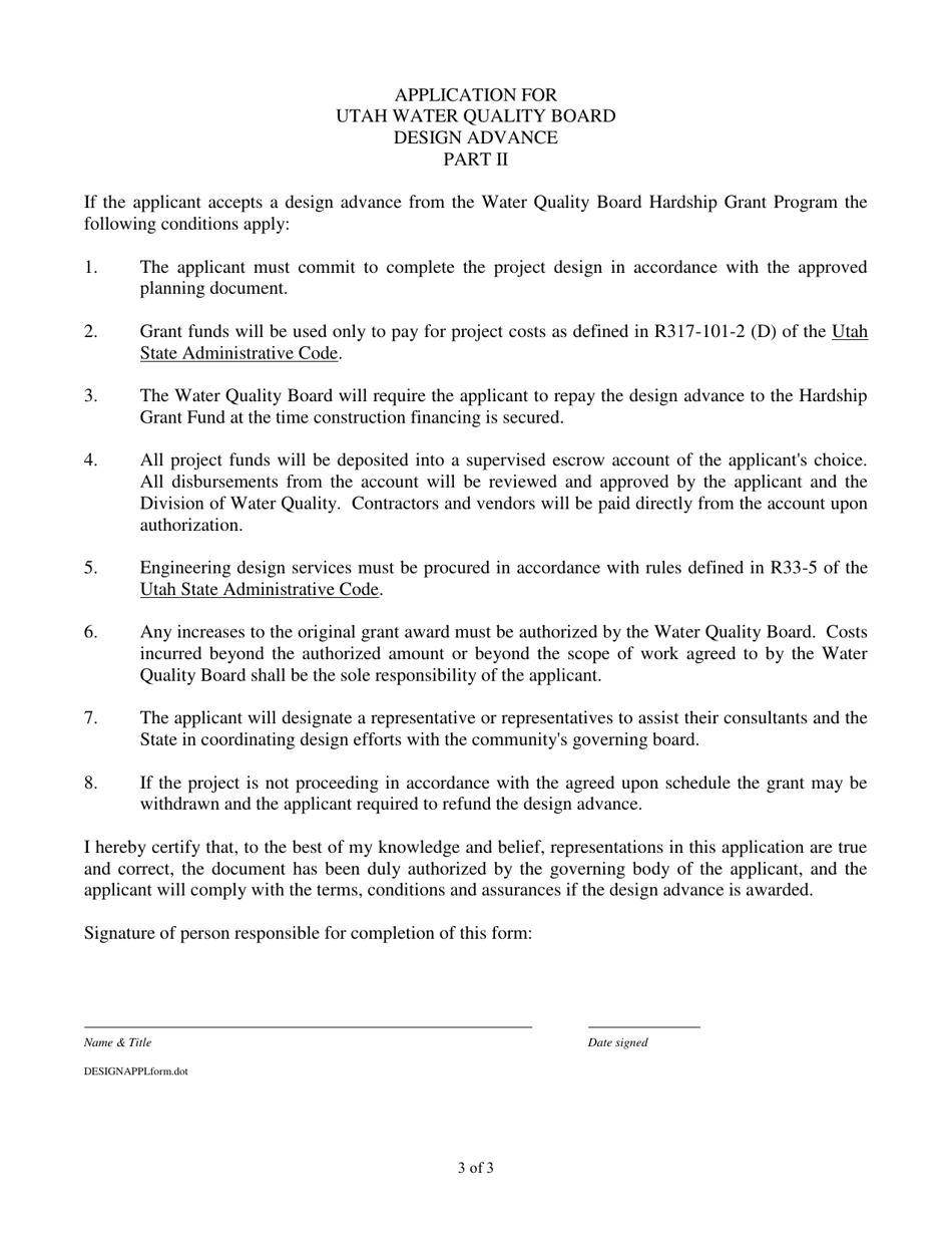 Application Form for Hardship Design Advance From the Utah State Water Quality Board - Utah, Page 3