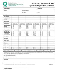 Document preview: Utah Spill Prevention Test - Spill Bucket Hydrostatic Test Form - Utah
