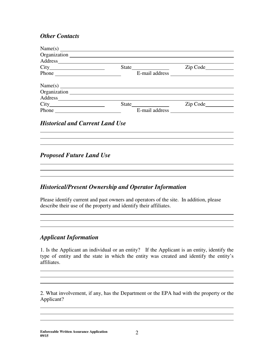 Enforceable Written Assurance Application - Bona Fide Prospective Purchaser - Utah, Page 2