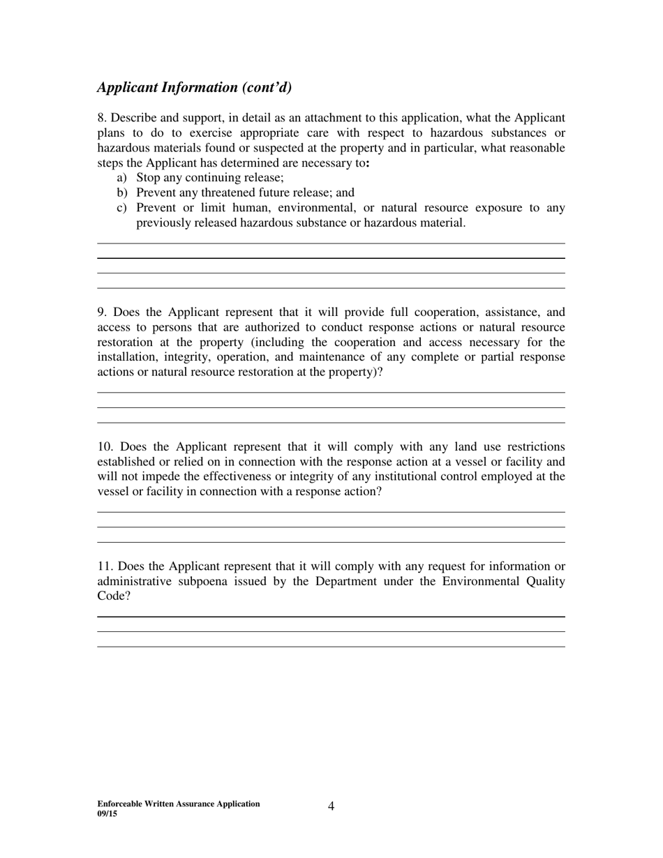 Enforceable Written Assurance Application - Bona Fide Prospective Purchaser - Utah, Page 4